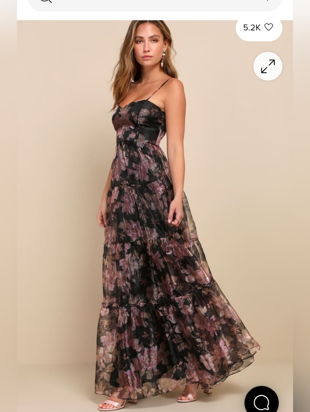 Exclusive Glamour Black Floral Organza Tiered Maxi